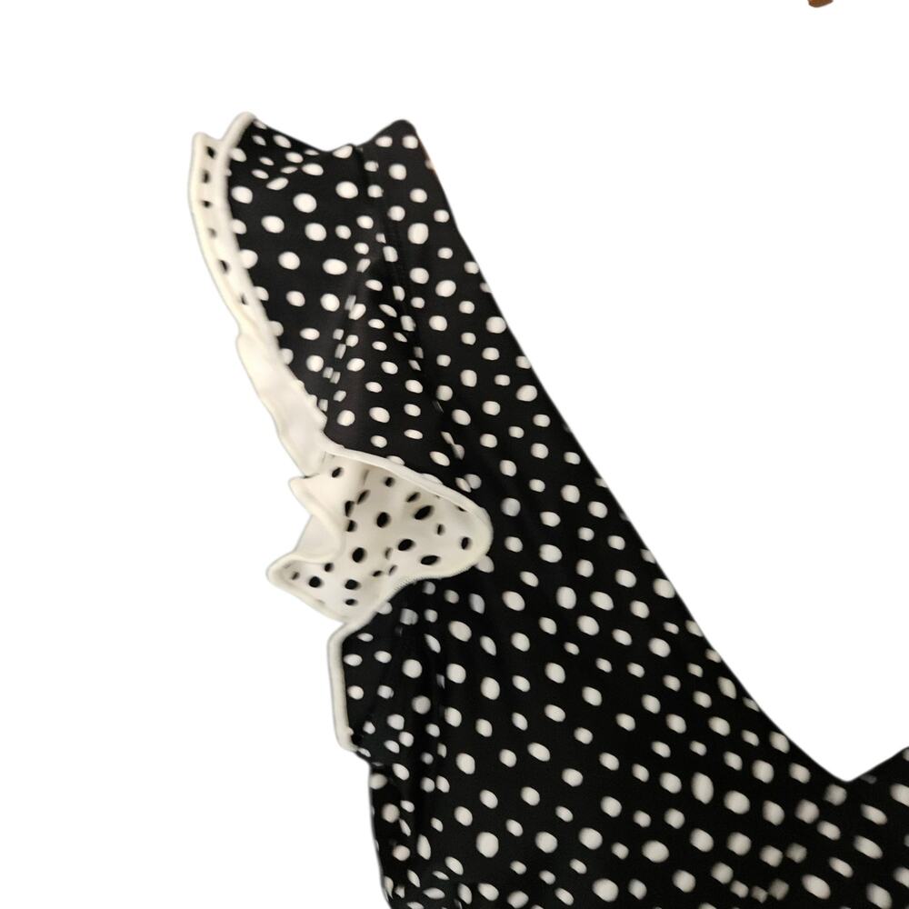 Women's Summersalt The Ruffle Backflip Black White Polka Dot 1-Piece Swimsuit 6 - Picture 9 of 12